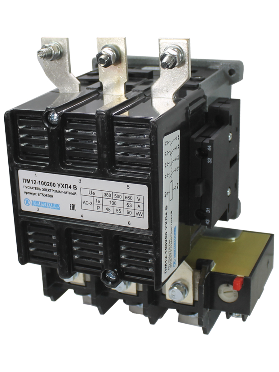 Пускатель ПМ12-100200 УХЛ4 В 380В/50Гц 2з+2р 100А нереверсивный с реле РТТ-325 85