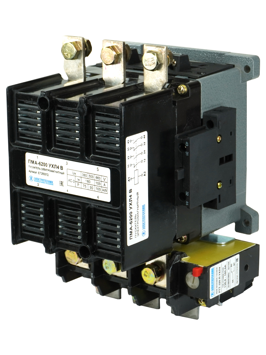 Пускатель электромагнитный ПМА-6200 УХЛ4 В, 380В, 2з+2р, 160А, нереверсивный, с реле РТТ-326 136-160А, IP00