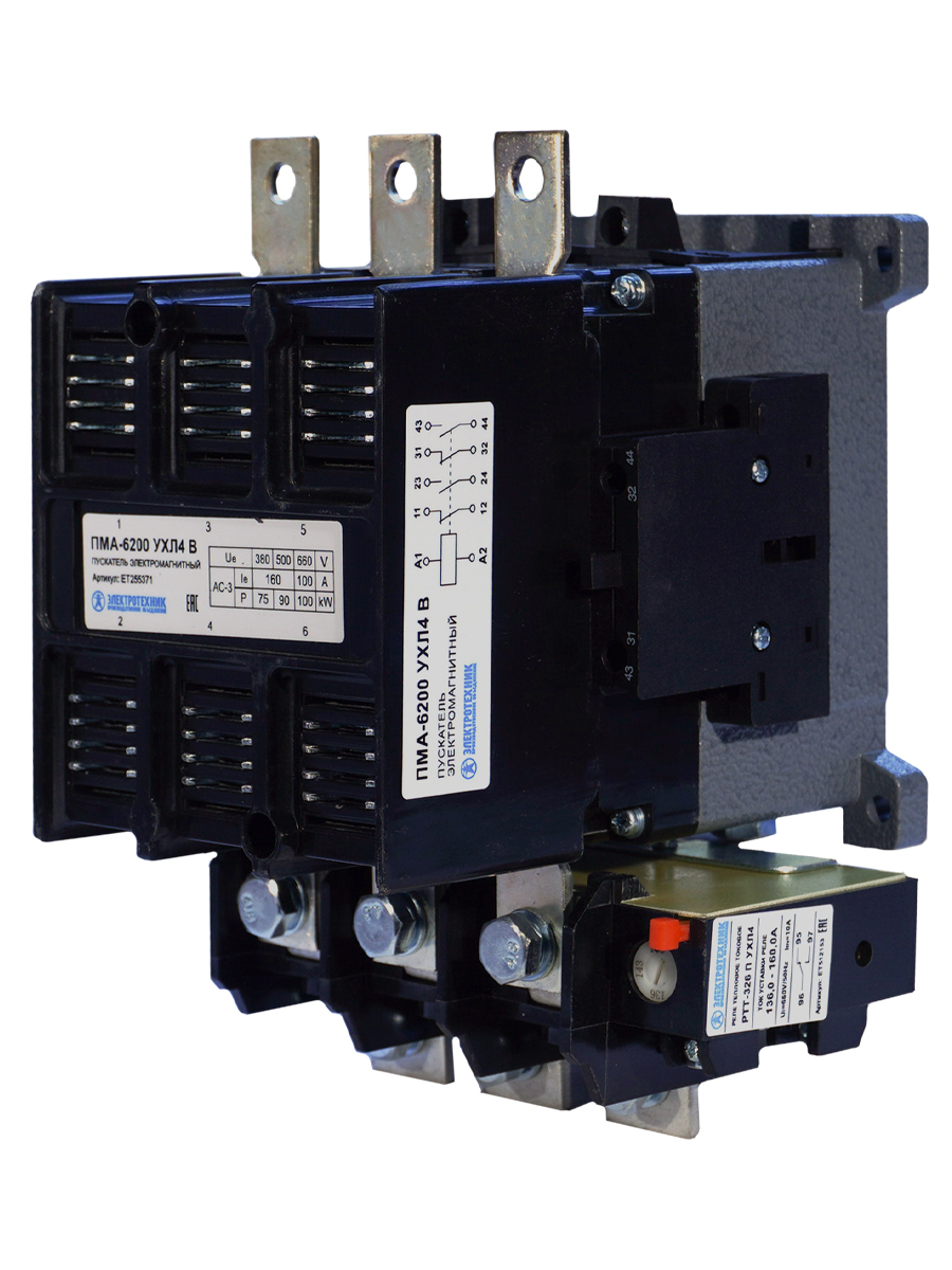 Пускатель электромагнитный ПМА-6200 УХЛ4 В, 220В, 2з+2р, 160А, нереверсивный, с реле РТТ-326 136-160А, IP00