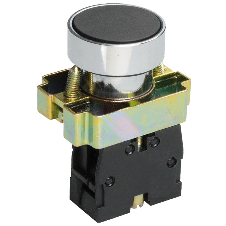 Выключатель кнопочный LAY5-BA21, чёрный, 1НО, цилиндр, хром, без ...