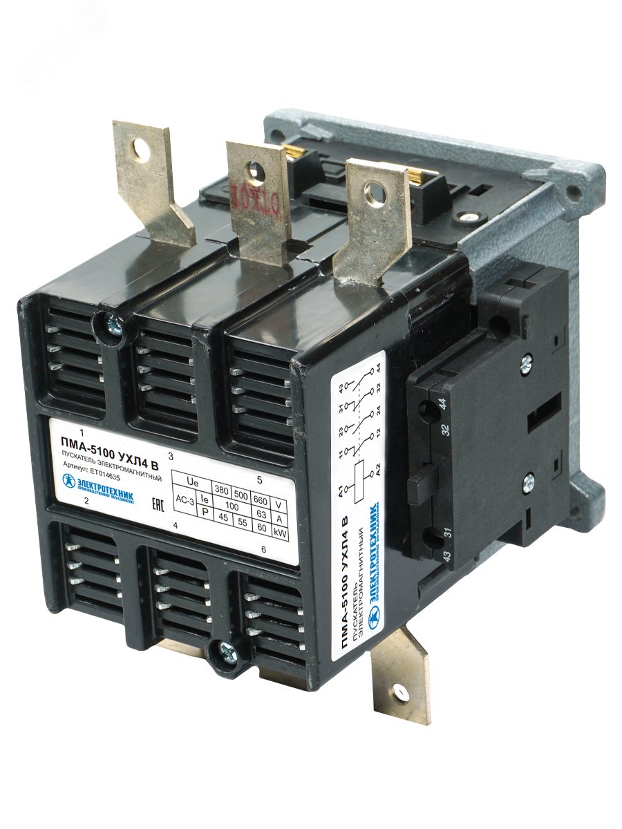 Изображение товара ПМА-5100 УХЛ4 В, 110В, 2з+2р, 100А, нереверсивный, без реле, IP00, пускатель электромагнитный (ЭТ) (шт)