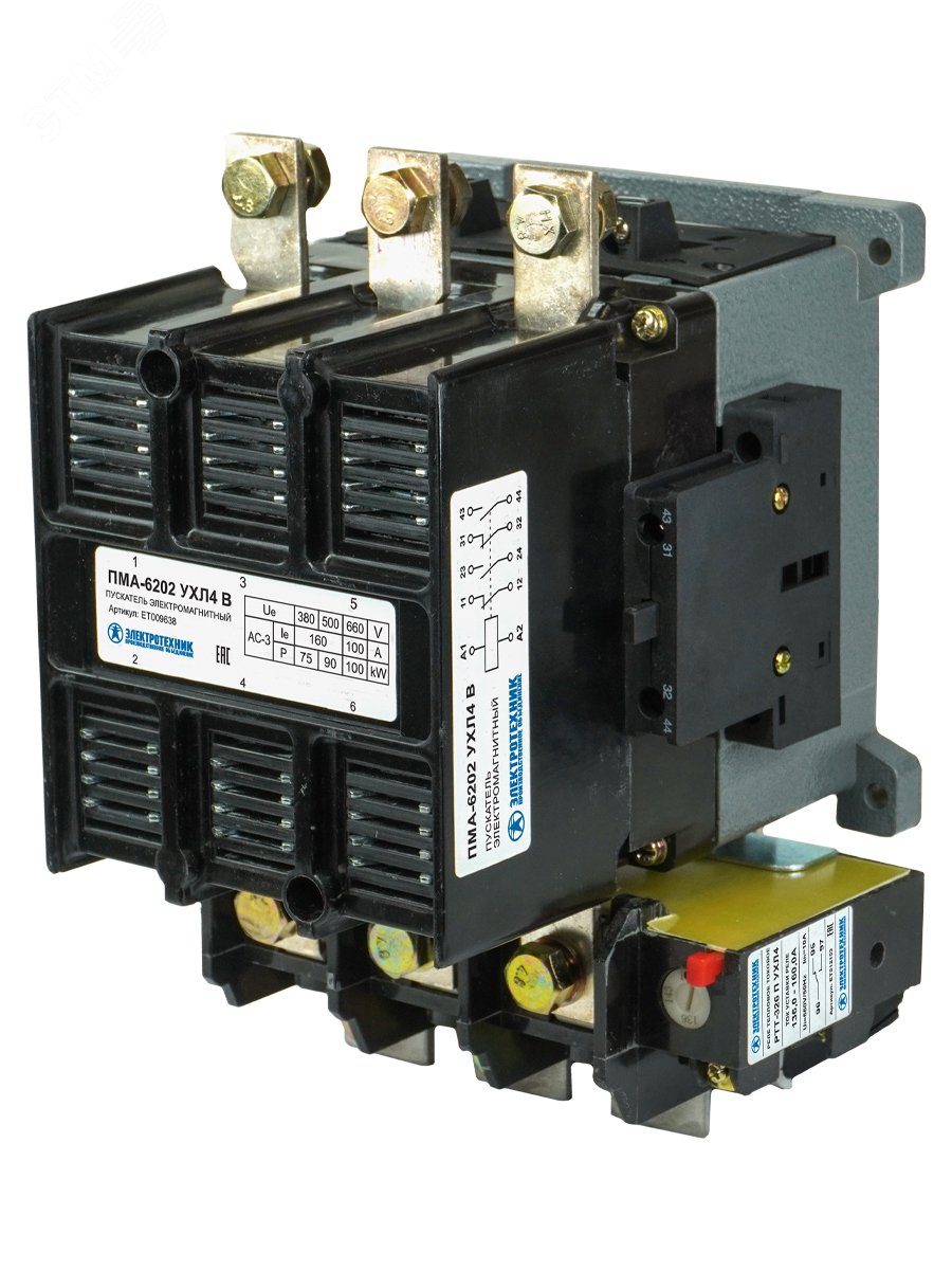 Изображение товара Пускатель электромагнитный ПМА-6202 УХЛ4 В 380В 160А нереверсивный с реле