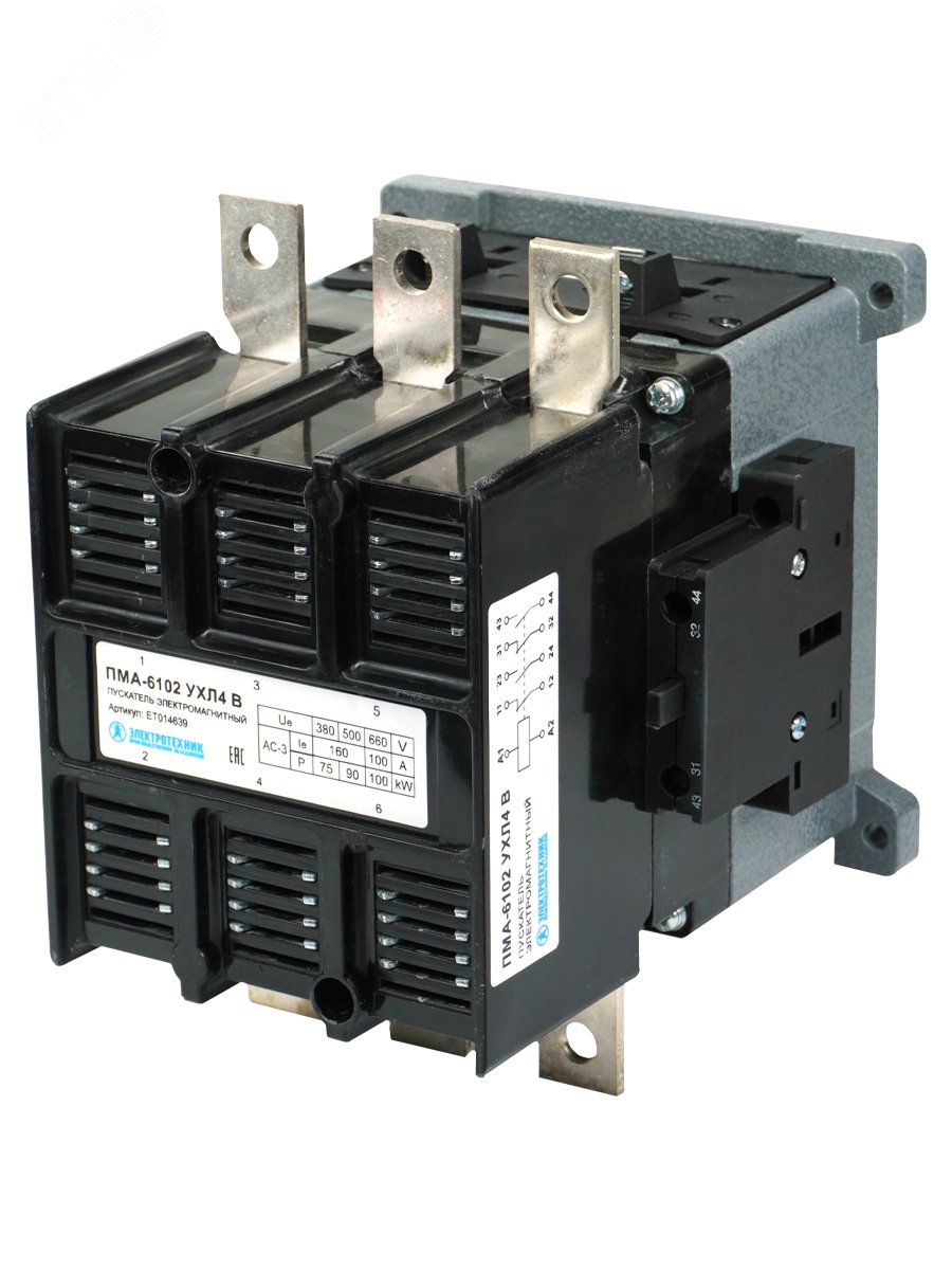 Изображение товара Пускатель электромагнитный ПМА-6102 УХЛ4 В, 110В, 2з+2р, 160А, нереверсивный, без реле, IP00 (шт)