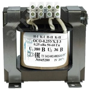 Изображение товара Трансформатор ОСО-0,25 УХЛ3 380/36, IP00 (шт)