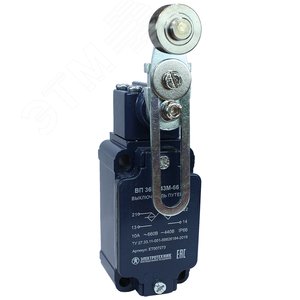 Изображение товара Выключатель путевой ВП 36-2543М-66 У2, рычаг со стальным роликом, регулируемый по длине, 1з+1р, инерционный, 30х60 мм, без сальника, 3А, IP66 (шт)