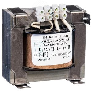 Изображение товара Трансформатор ОСО-0,25 УХЛ3 220/12, IP00 (шт)