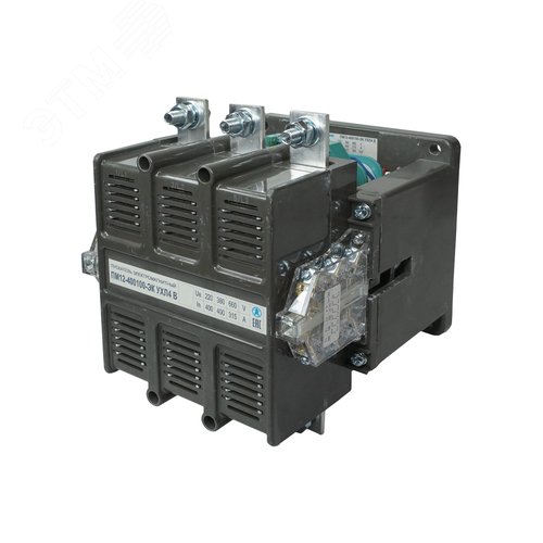 Изображение товара Пускатель электромагнитный ПМ12-400100-ЭК УХЛ4 В, 220В/50Гц, 4з+2р, 400А, нереверсивный, без реле, IP00 (шт)