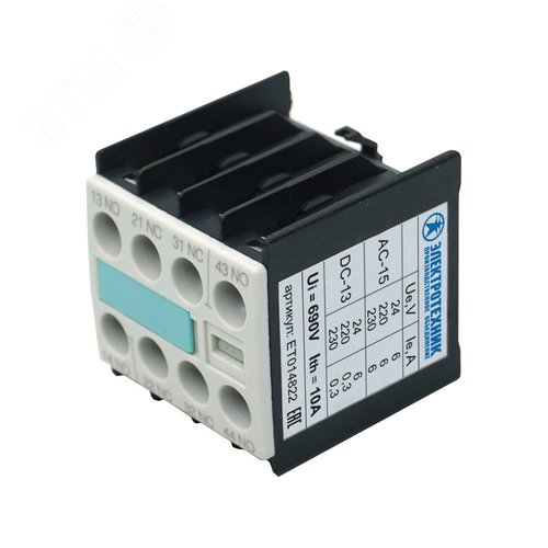 Изображение товара Блок-контакт 3RH1911-1FA40, 4НО, для контакторов типоразмера S00, фронтальный, винтовые клеммы, IP20 (шт)