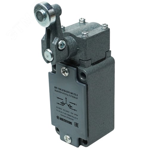 Изображение товара Выключатель путевой ВП 15К-21Б-231-54 У2.3, рычаг с роликом, полумгновенный, IP54 (шт)