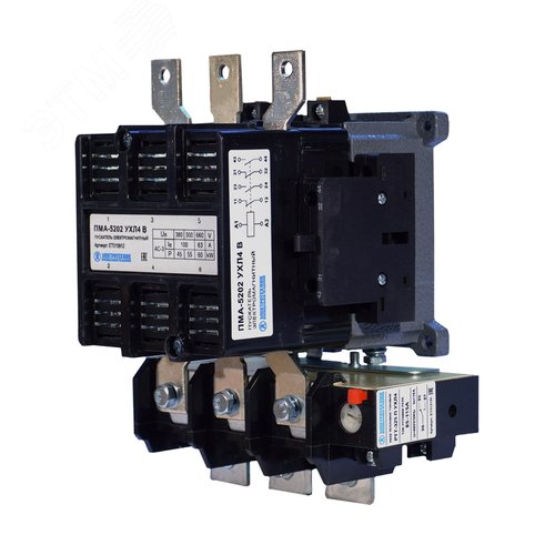 Изображение товара Пускатель электромагнитный ПМА-5202 УХЛ4 В, 380В, 2з+2р, 100А, нереверсивный, с реле РТТ-325 85-115А, IP00 (шт)