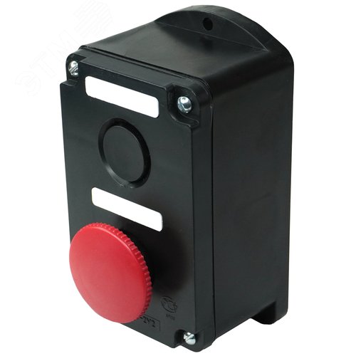 Изображение товара Пост управления ПКЕ 222-2 У2, 10А, 660В, 2 элемента, чёрный цилиндр и красный гриб, накладной, IP54 (шт)