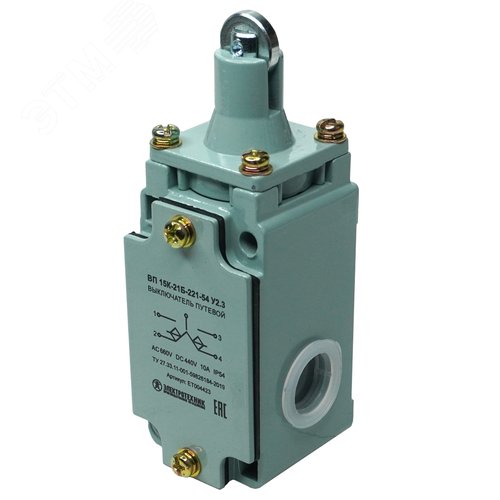 Изображение товара Выключатель путевой ВП 15К-21Б-221-54 У2.3, толкатель с роликом, полумгновенный, IP54 (шт)