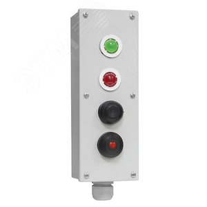 Пост кнопочный ПКУ-15-21.141-54У2 (1хКЕ141/2(1з+1р) красная, гриб с фиксацией + 3хзаглушка + PG-21) Электротехник