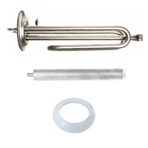 Изображение товара КОМПЛЕКТ: ТЭН RF 1500Вт, нерж, D64мм, М6, клеммы под винт, L200мм, 220В + анод М6 + прокладка (шт)