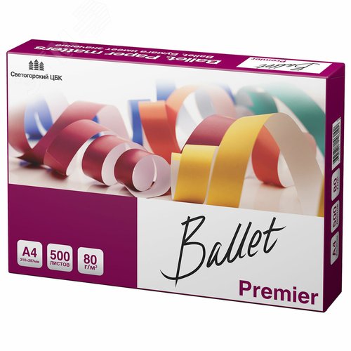 Изображение товара Бумага офисная А4, 80г/м2, 500л, марка А, BALLET PREMIER, 160%(CIE) (упак)
