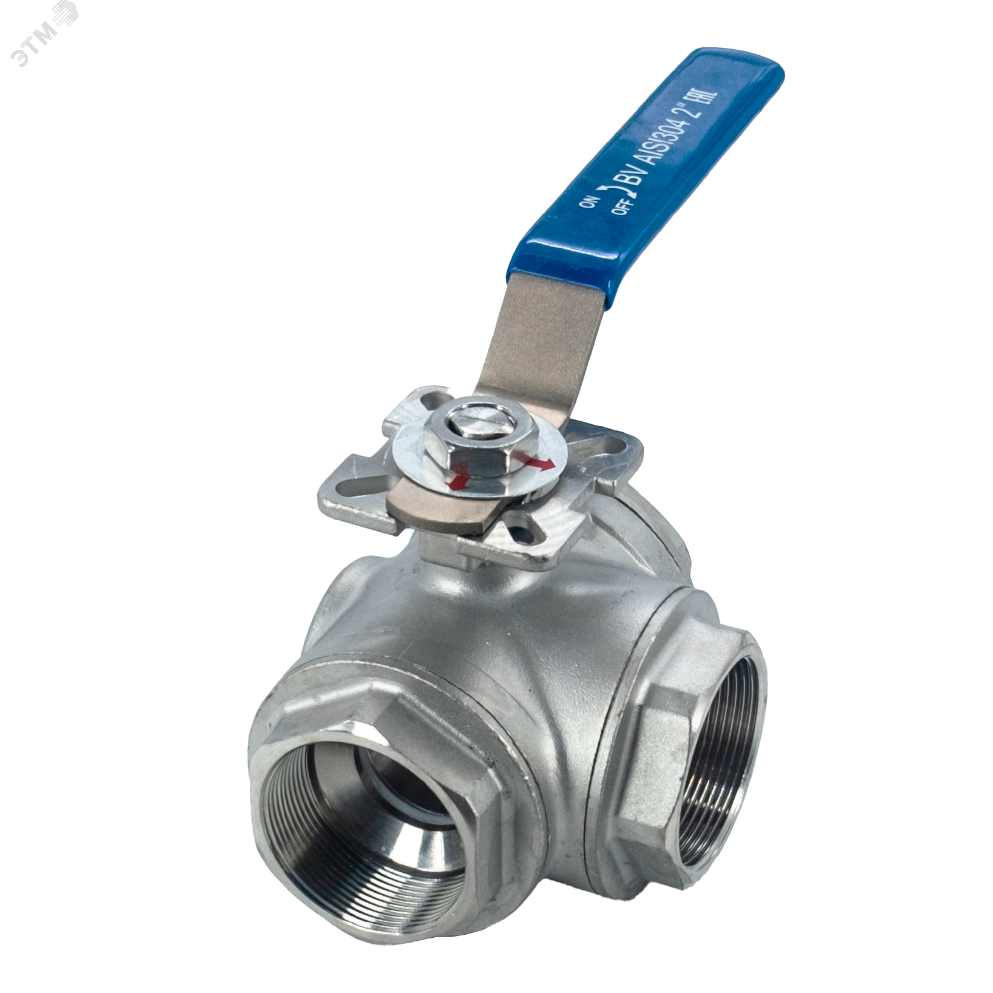 Изображение товара Нержавеющий шаровой триходовой кран NewKey DN50 (2') с ручкой Изображение товара Нержавеющий шаровой триходовой кран NewKey DN50 (2') с ручкой