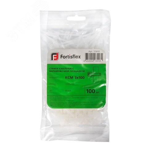 Стяжка нейлоновая с маркировочной площадкой КСМ 3x100 (бел) (100шт) - фото 6