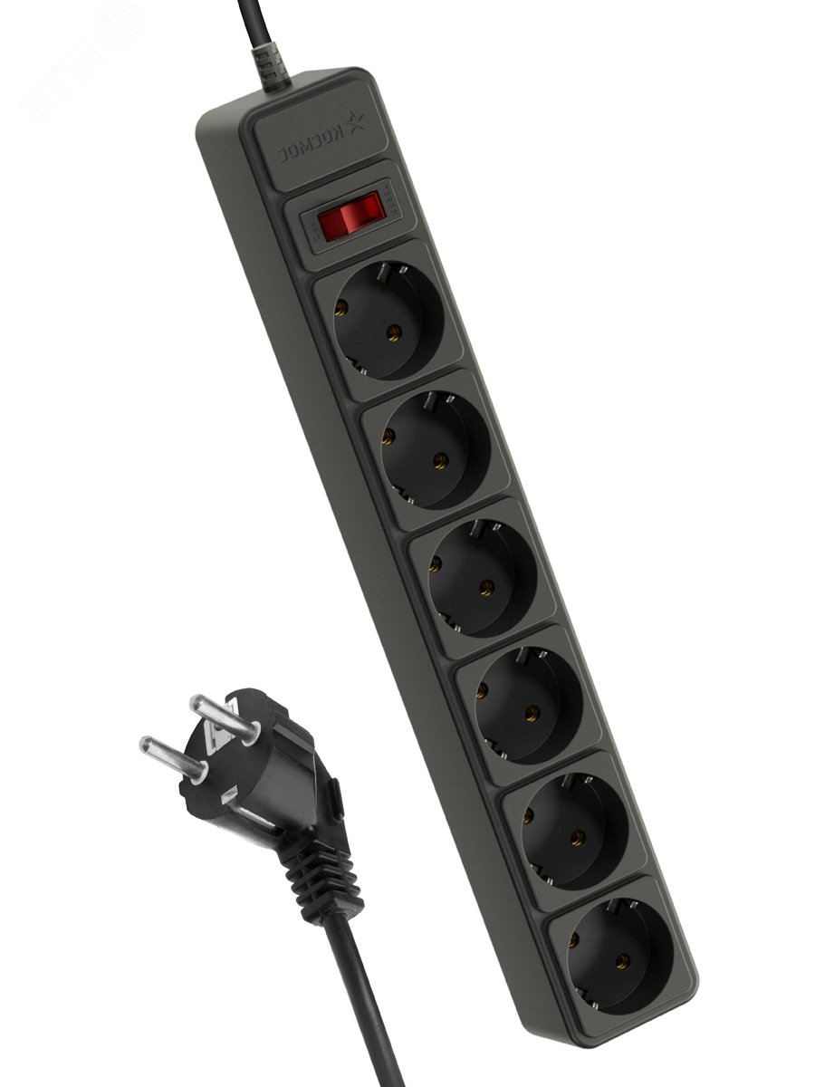 Изображение товара Сетевой фильтр Космос 6 гнезд 1.8 м с индикатором и заземлением