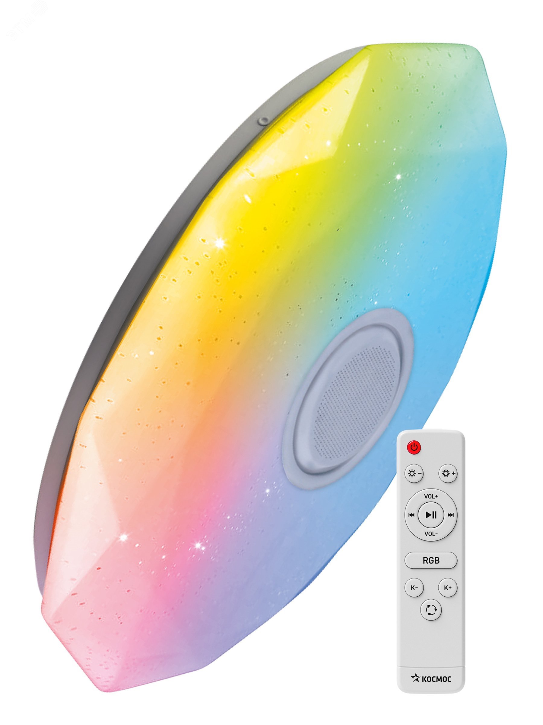 Изображение товара Светильник светодиодный ДБО-75 настенно-потолочный управляемый DIAMOND-RGB 230В 3000-6500K 6000Лм 502x83мм с RGB подсветкой и BT колонкой (шт)