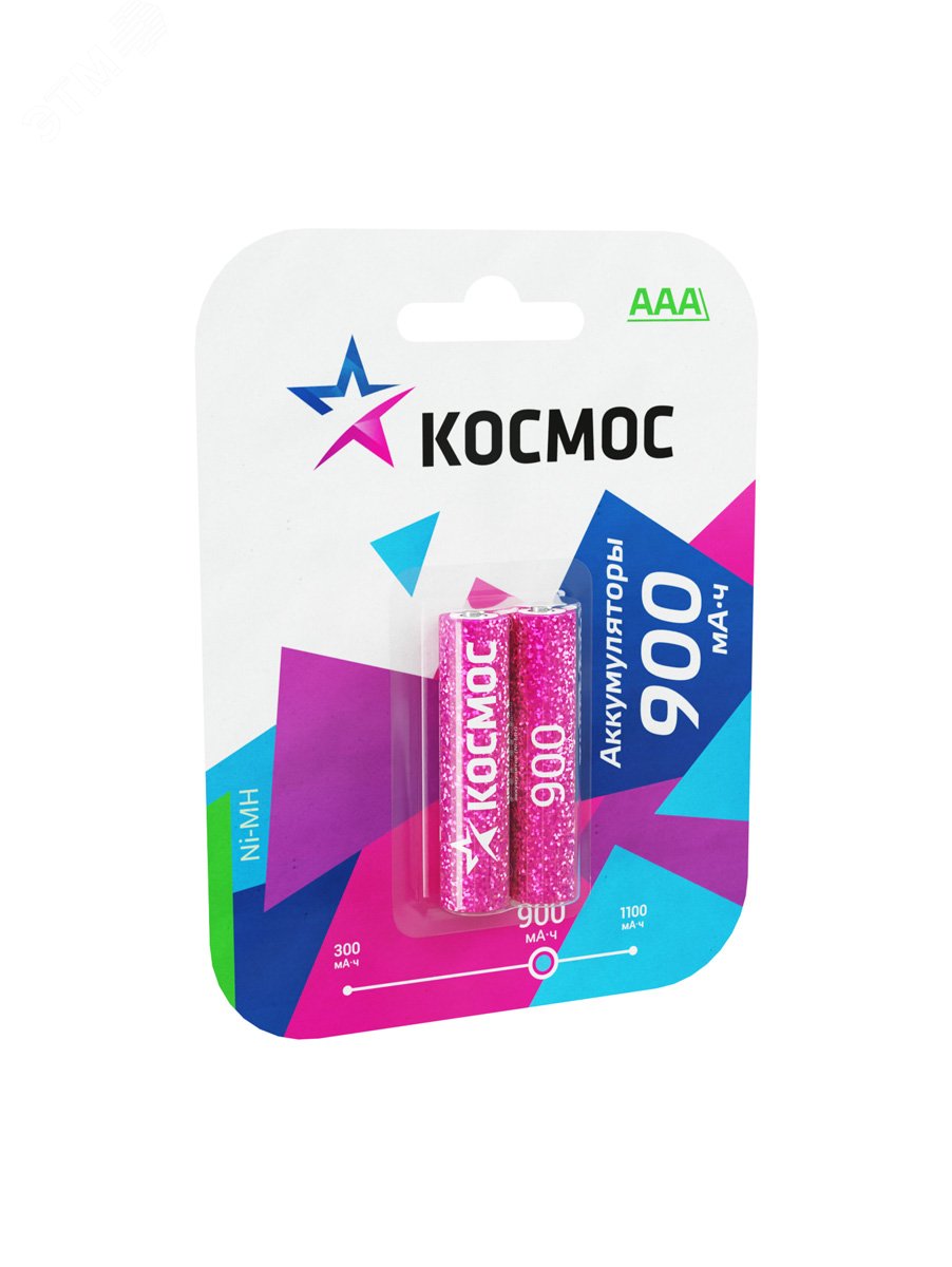 Изображение товара Аккумулятор NiMH R03 AAA 900мАч Космос 2 шт для устройств