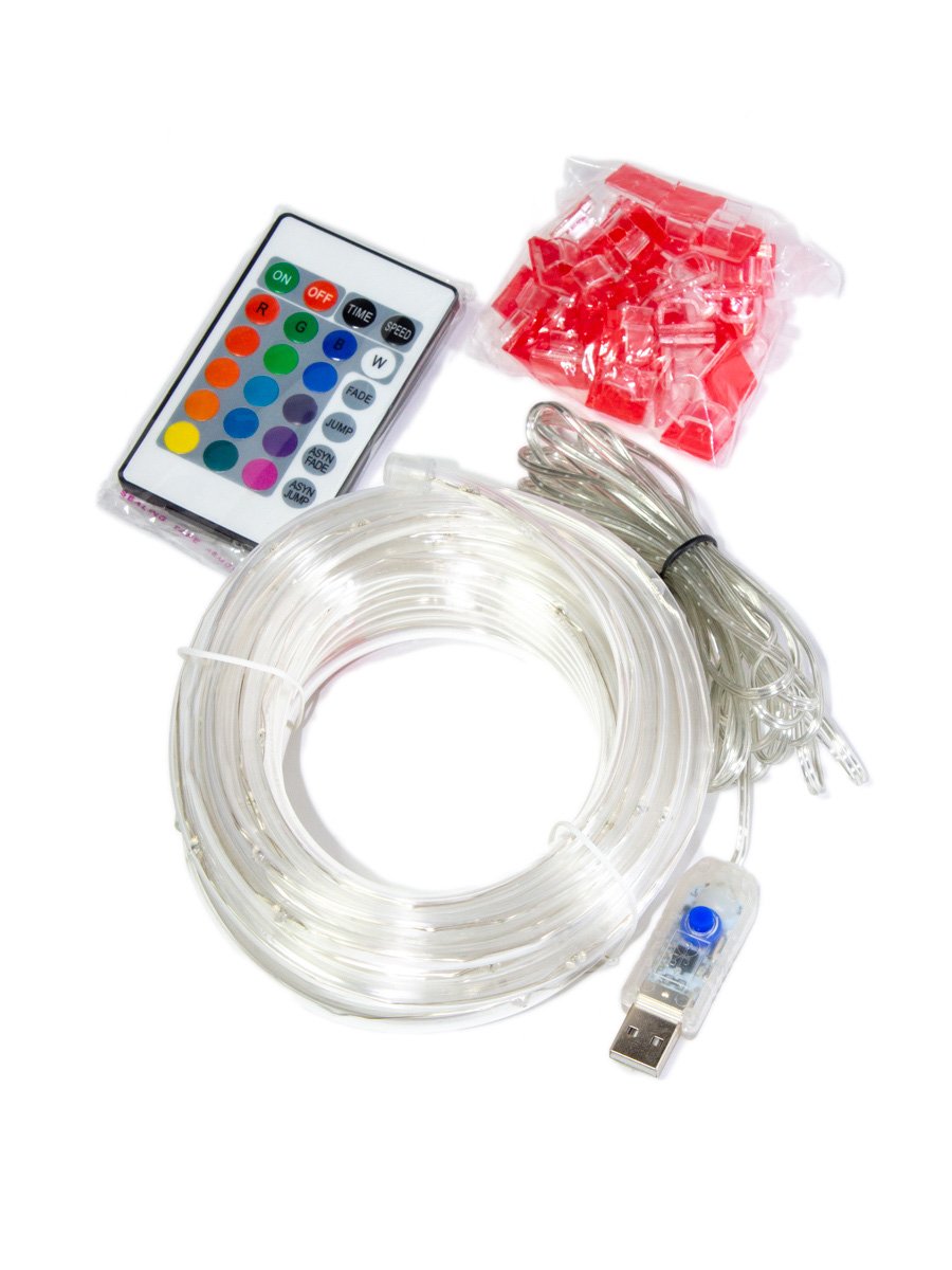 Гирлянда влагозащитная Дюралайт 10 м нить в трубке 0,8 мм + 30 клипс