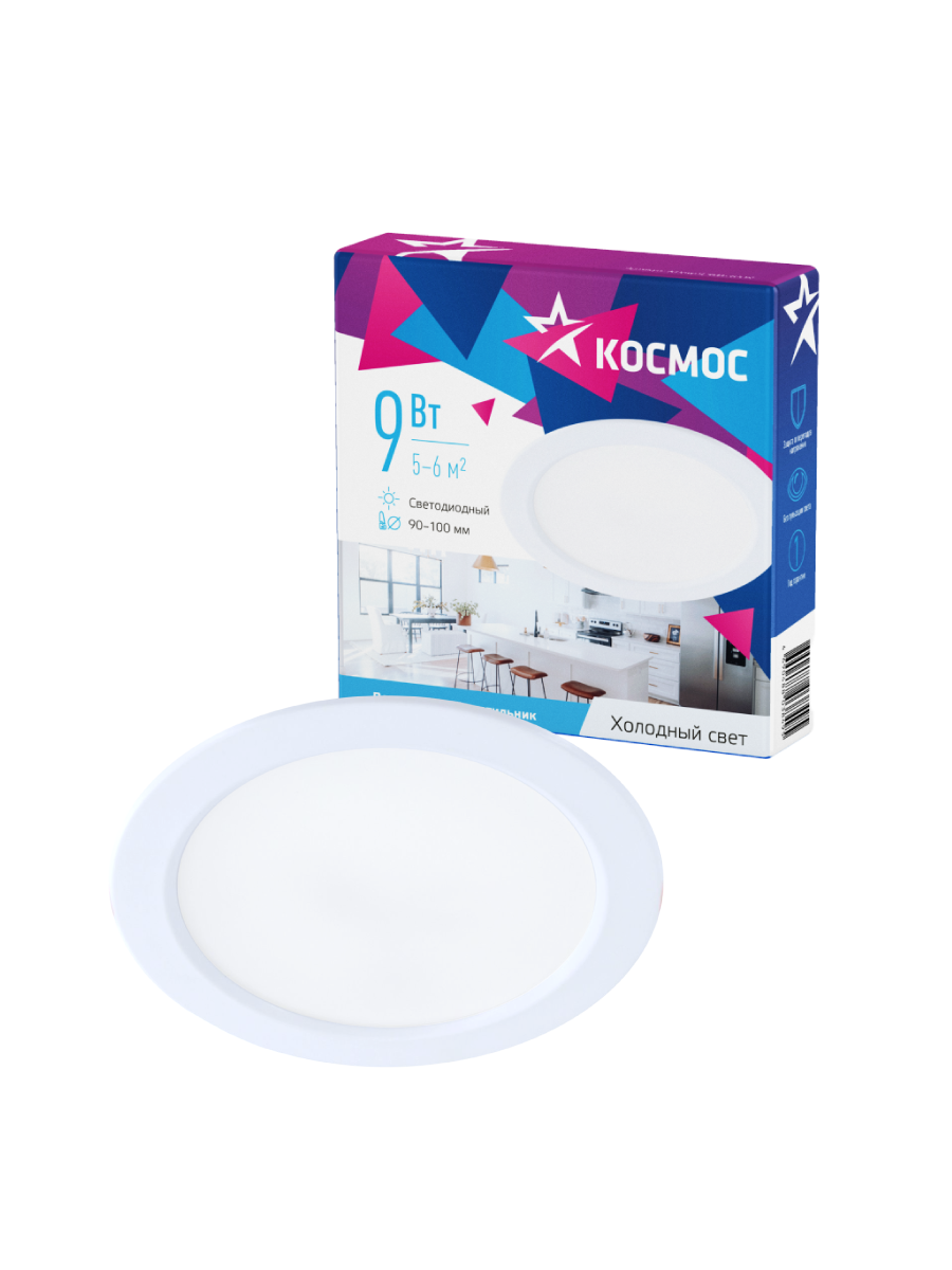 Светильник светодиодный ДВО-9 Вт 6400K 720 Лм белый