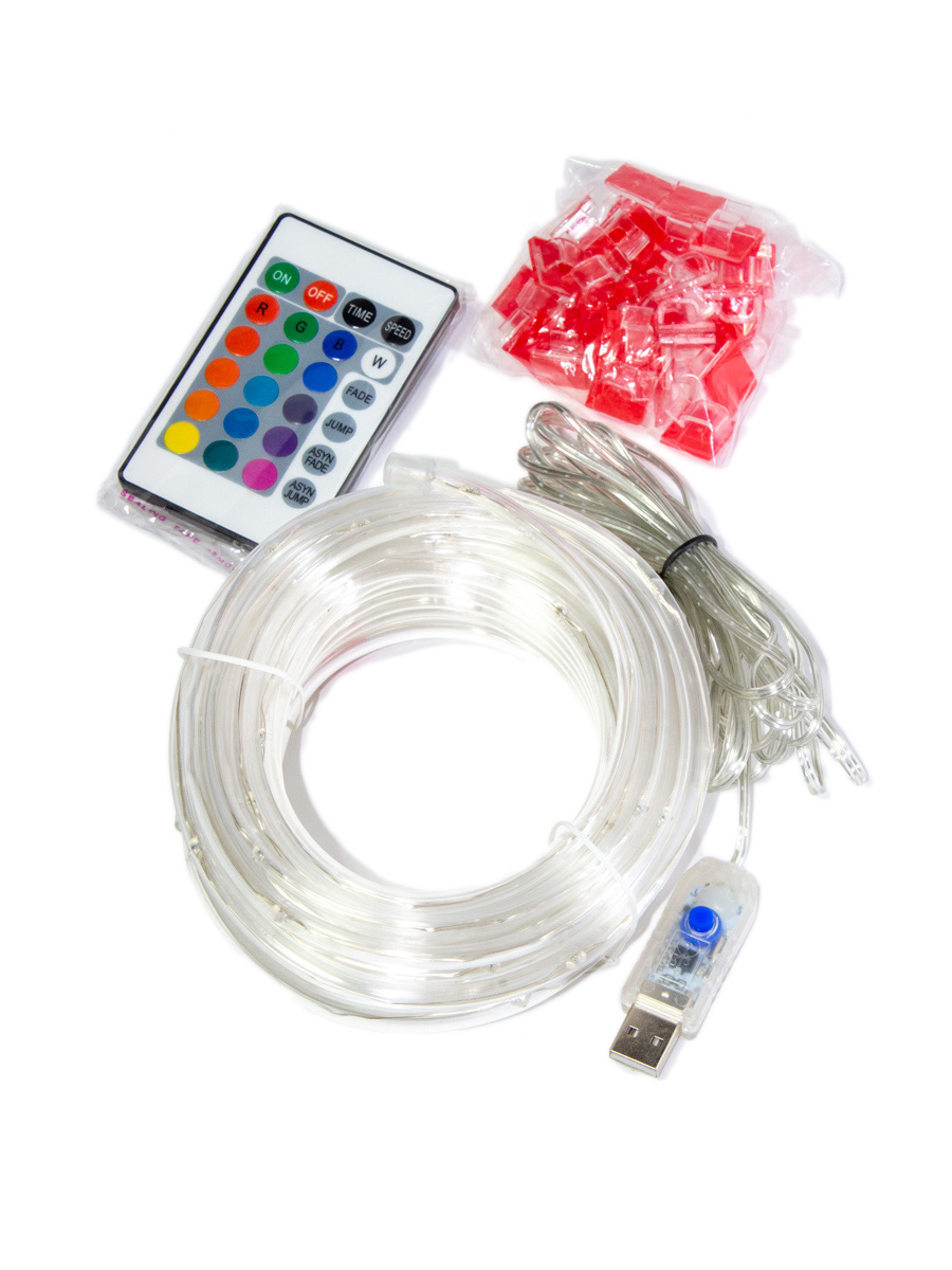 Гирлянда влагозащитная Дюралайт 10 м нить в трубе 0,8 мм + 30 клипс