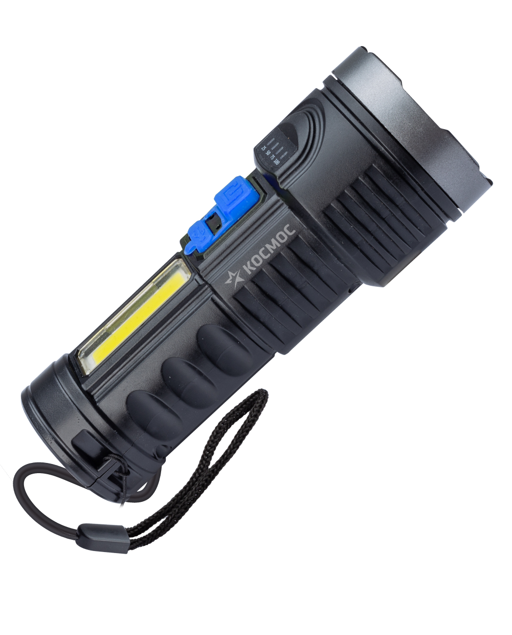 Фонарь ручной аккумуляторныйуляторный 3Вт LED+3ВтCOB Li-ion 18650 1200mAh ABS-пластик индикатор USB-шнур