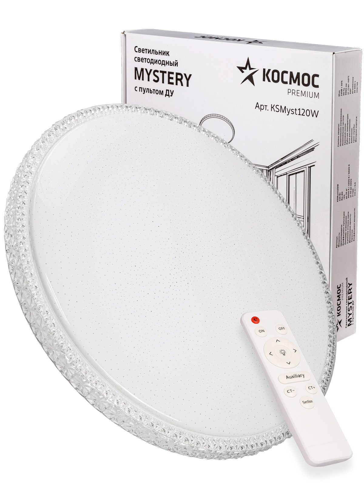 Светильник светодиодный ДБО-120 Вт настенно-потолочный управляемый MYSTERY 230В 3000-6500K 9600Лм 500x85мм
