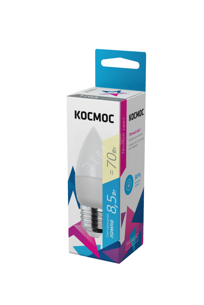 Лампа светодиодная LED 8.5Вт Свеча 220В Е27 D37х100 3000К теплый 720 лм