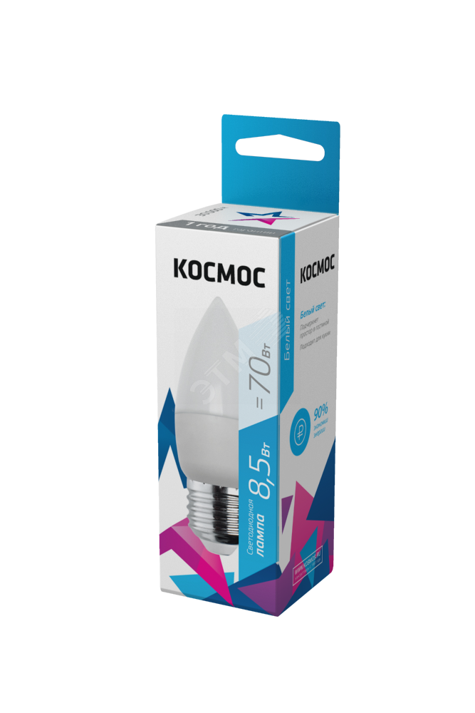 Лампа светодиодная LED 8.5Вт Свеча 220В Е27 D37х100 4500К белый 720 лм