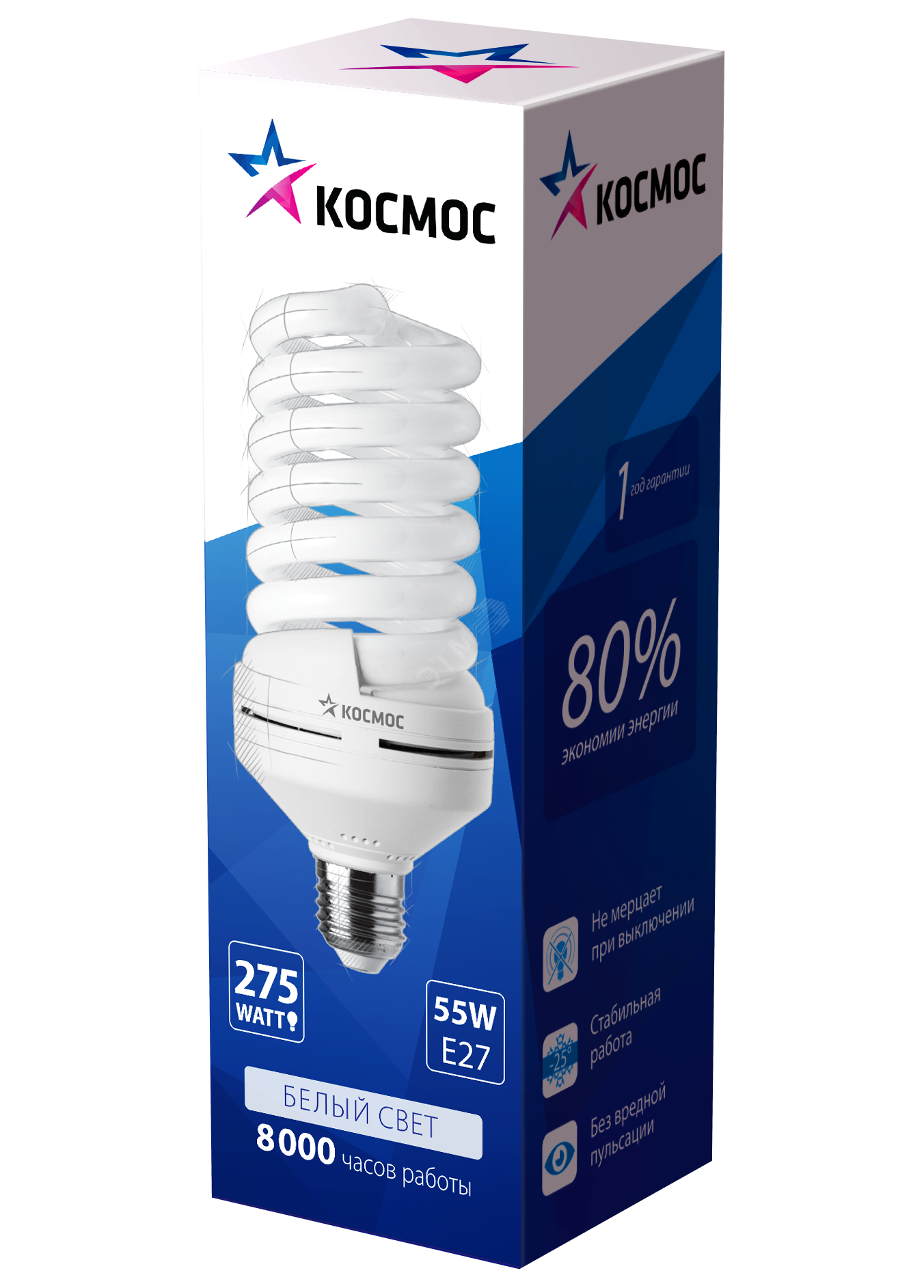 Лампа энергосберегающая КЛЛ 55/842 E27 D74x179 спираль ...