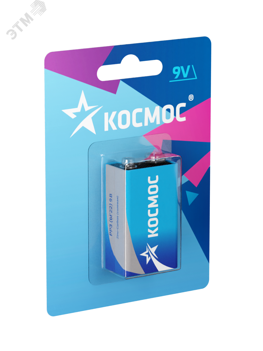 Батарейка  6F22 (крона) 9V Zinc carbon 1BL KOC6F221BL Космос