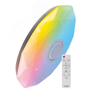 Светильник светодиодный ДБО-75 настенно-потолочный управляемый DIAMOND-RGB 230В 3000-6500K 6000Лм 502x83мм с RGB подсветкой и BT колонкой - фото 1