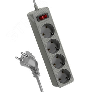 Изображение товара Фильтр сетевой 1,5м 4 гнезда, пвс 3х0,75 мм2, серый (шт)