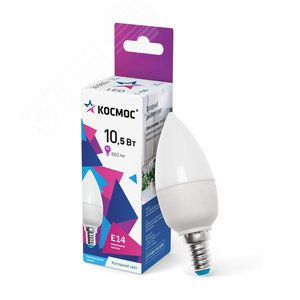 Лампа светодиодная LED 10.5Вт Свеча 220В Е14 D37х100 6500К холодный 840 лм - фото 1