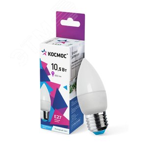 Изображение товара Лампа светодиодная LED 10.5Вт Свеча 220В Е27 D37х100 6500К холодный 840 лм (шт)