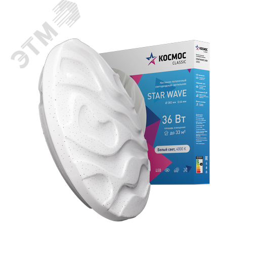 Светильник светодиодный ДБО-36 Вт настенно-потолочный STAR WAVE 230В 4000K 2628 Лм 382х64 мм - фото 1