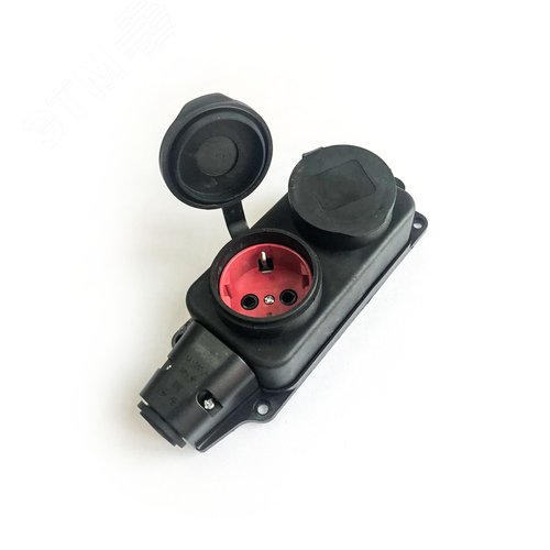 Изображение товара Колодка штепсельная 16А каучук IP44 2 гнезда черный (шт)