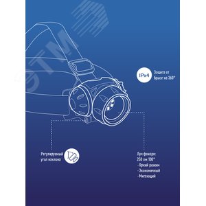 Фонарь налобный, XPE LED + 6 SMD, 3 батарейки ААА, 250Lm - фото 7