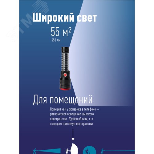 Фонарь ручной аккумуляторный 10 Вт+5 Вт COB+крас зум Li-ion 18650 2200mAh Powerbank алюм USBtC магн - фото 6