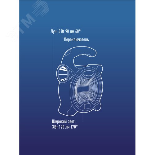 Фонарь универсальный , 3W COBE LED + 1W, 3 батарейки АА, 90Lm - 5 часов, 120Lm - 7 часа - фото 6