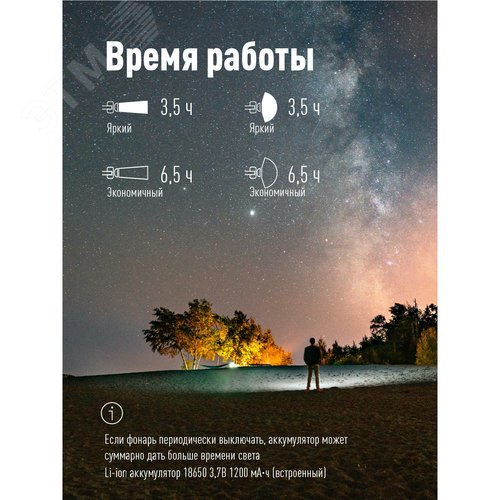 Фонарь налобный аккумуляторный сенсорн 3Вт+3Вт COB коллиматорная линза Li-ion 18650 1200mAh ABS-пластик USB-шнур - фото 6