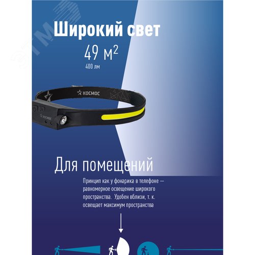 Фонарь налобный аккумулятор сенсорный 20 Вт COB+2ВтXPE Li-po 102540 1200mAh гибкий корпус USBtC - фото 5