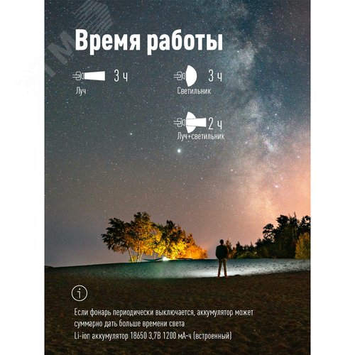 Фонарь налобный аккумуляторный 3Вт+3Вт COB коллиматорная линза Li-ion18650 1200mAh USBtC магнит зажим - фото 4