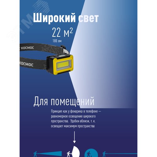 Фонарь налобный 3ВтCOBLED/3xAAA/корпус ABS-пластик - фото 3
