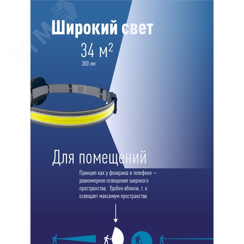 Фонарь налобный 5ВтCOBLED/3xAAA/корпус ABS-пластик - фото 3