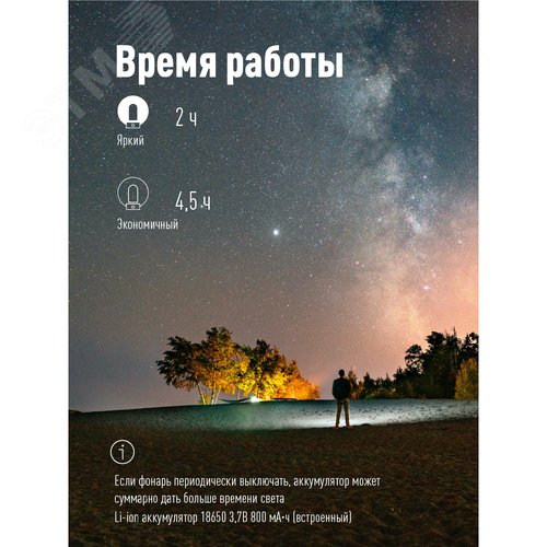 Фонарь кемпинговый походный аккумуляторный 3Вт Li-ion 18650 800mAh USBtypeC складной крючок - фото 4