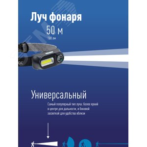 Фонарь налобный аккумуляторный, 3W, аккумулятор 3,7V 1,2Ah, 180Lm, 8 часов - фото 3