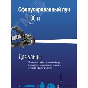 Фонарь налобный аккумуляторный, 3W, аккумулятор 3,7V 1,2Ah, 180Лм, 8 часов - фото 2